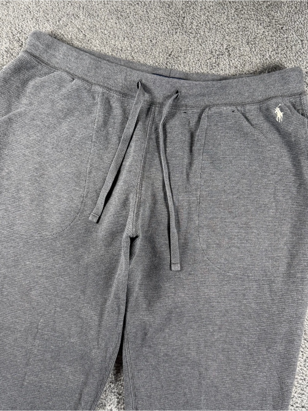 Polo Ralph Lauren Gray Men's Jogger Sweat Pants Sleep Wear White Pony L Waffle
